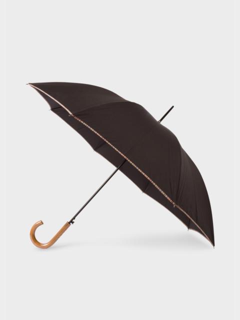 Paul Smith Black 'Signature Stripe' Border Walker Umbrella With Wooden Handle