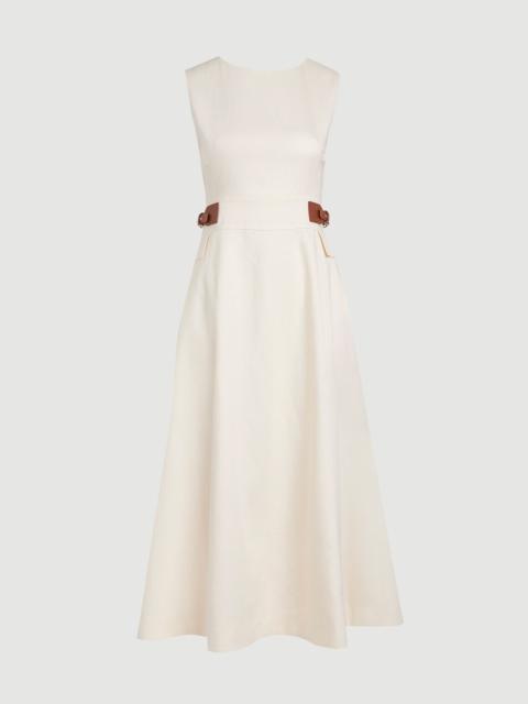 KAREN MILLEN Tailored Linen Tab Waist Detail Full Skirt Midi Dress