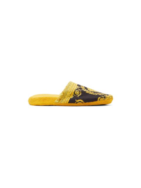 VERSACE Black & Gold Baroque Slippers