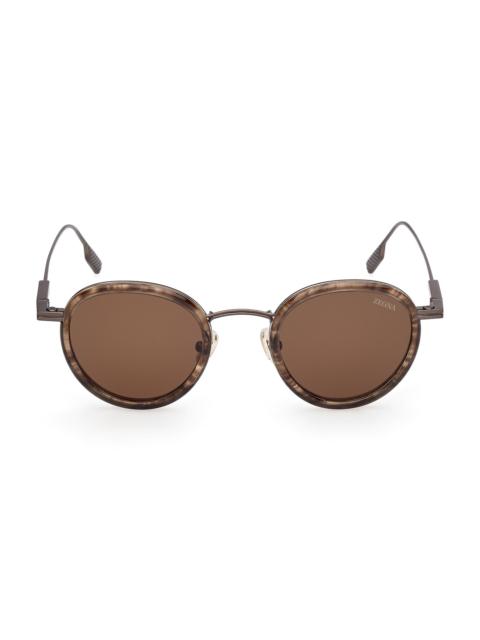 ZEGNA Men's 46MM Round Sunglasses - Striped Havana Brown