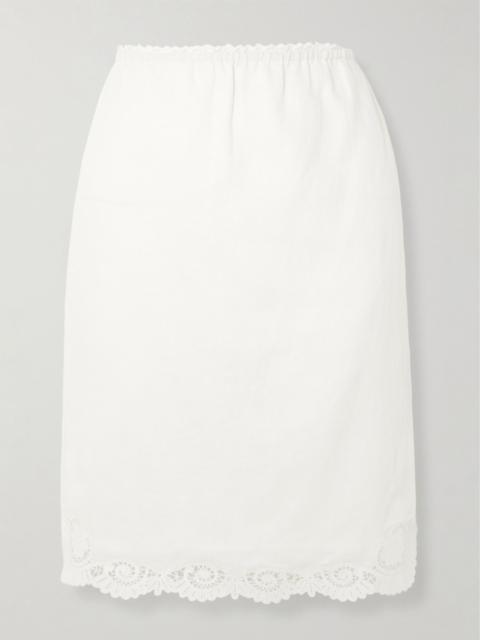 POSSE Darya lace-trimmed linen and cotton-blend midi skirt Cream