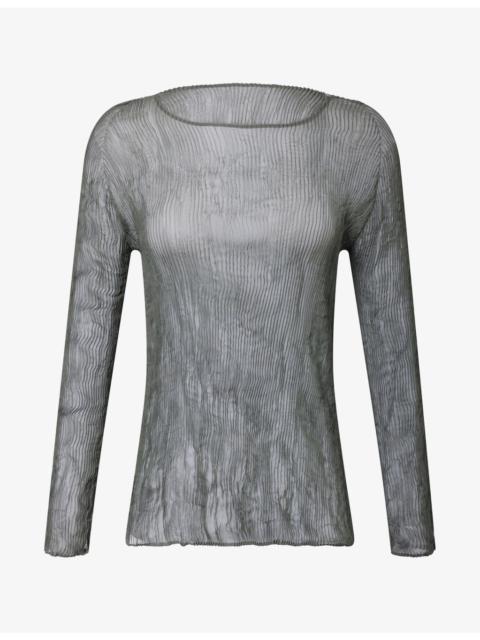 ISSEY MIYAKE Chiffon Twist Long-Sleeve Sheer T-Shirt