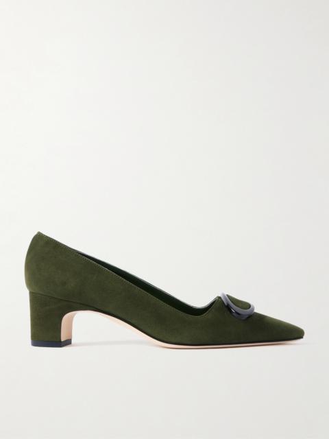 Manolo Blahnik Fenix 50 Buckled Suede Pumps