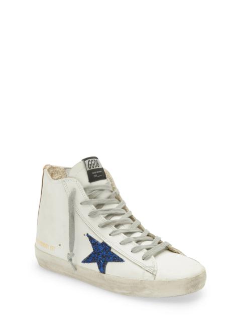 Francy High Top Sneaker in White/Navy Glitter