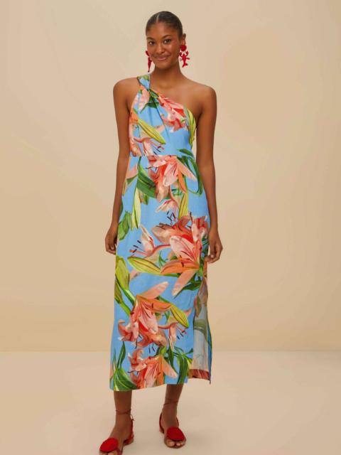 FARM RIO Blue Lily Bloom Euroflax™ Premium Linen Midi Dress