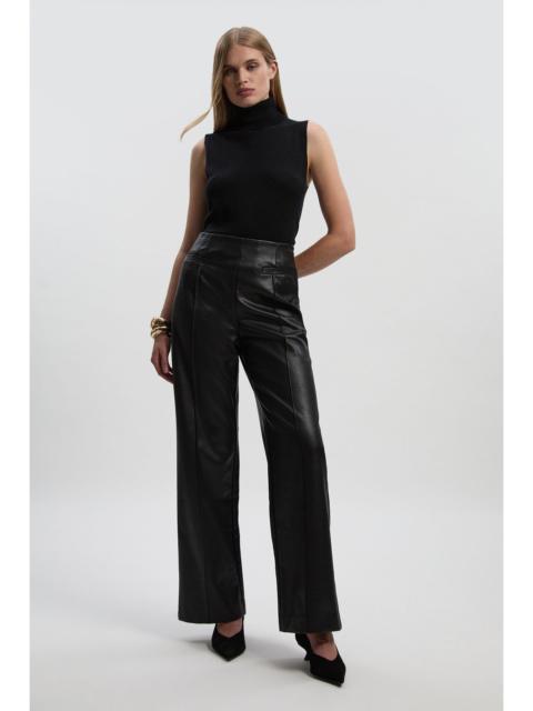 KAREN MILLEN Petite Faux Leather Seam Detail Wide Leg Tailored Trouser