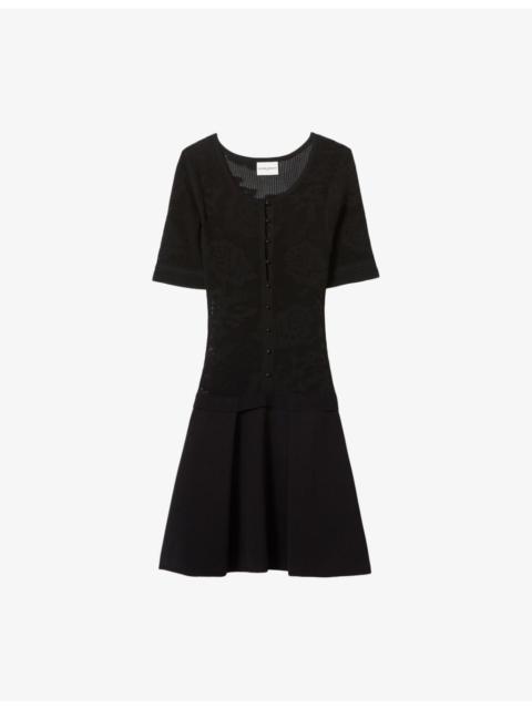 Claudie Pierlot Floral-Motif Short-Sleeve Knitted Dress