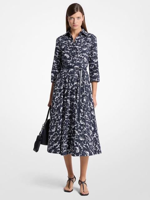 MICHAEL KORS COLLECTION Graphic Floral Chiné Cotton Poplin Quarter-Sleeve Belted Shirtdress