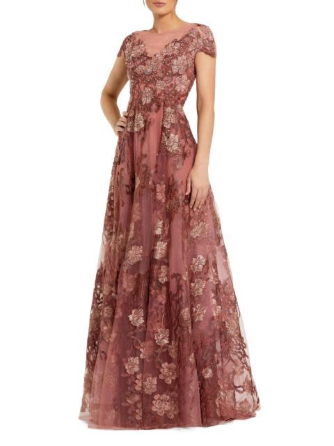 MAC DUGGAL Women's Cap-Sleeve Floral A-Line Gown - Cinnamon