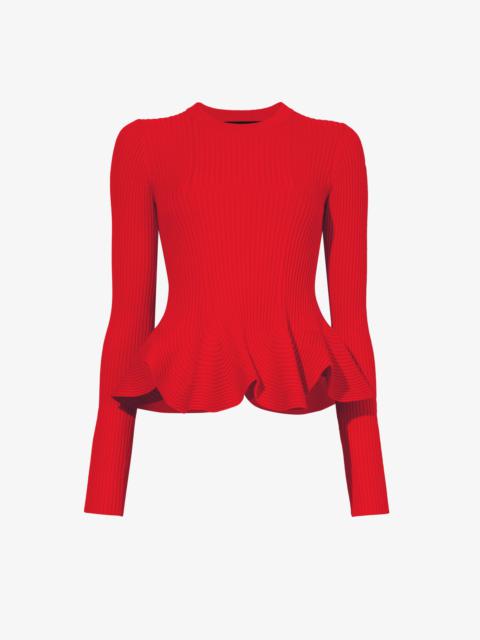 Proenza Schouler Fluted Rib Knit Peplum Sweater