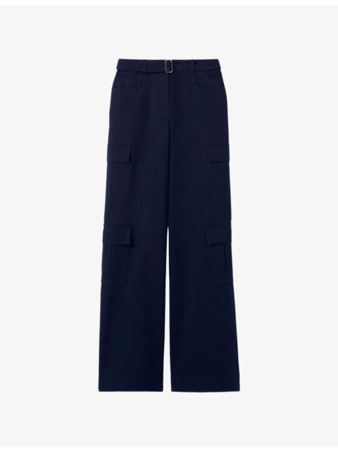 Claudie Pierlot Belted Patch-Pocket Stretch-Cotton Cargo Trousers