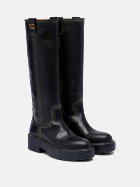 Miu Miu Logo leather knee-high boots