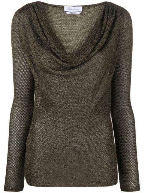 cowl-neck open-knit metallic jumper