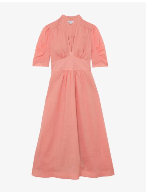 REISS Poppy Short-Sleeve Woven Midi Dress