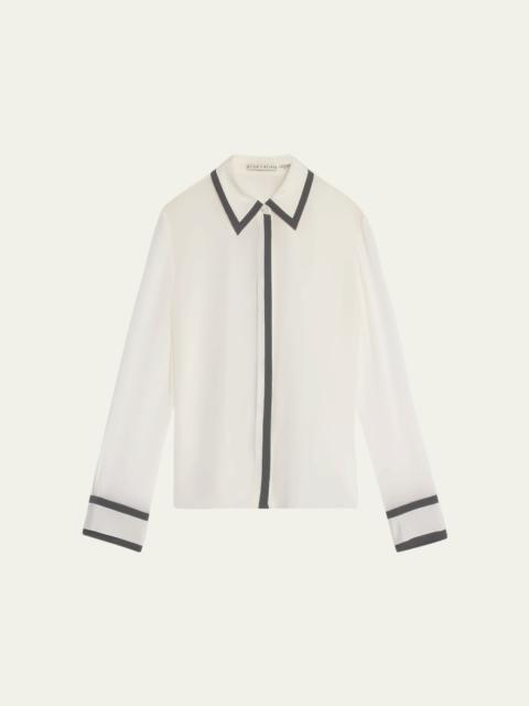 Alice + Olivia Willa Silk Placket Top with Piping Detail