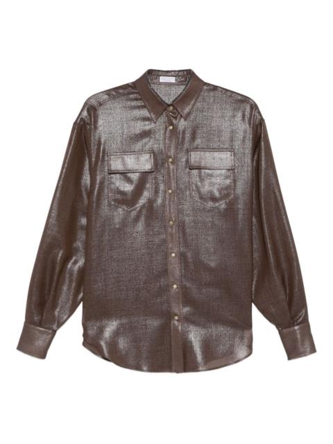 Brunello Cucinelli 금속 가죽 셔츠