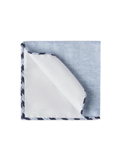 Brunello Cucinelli Men's Silk Pocket Square with Striped Border - Azure