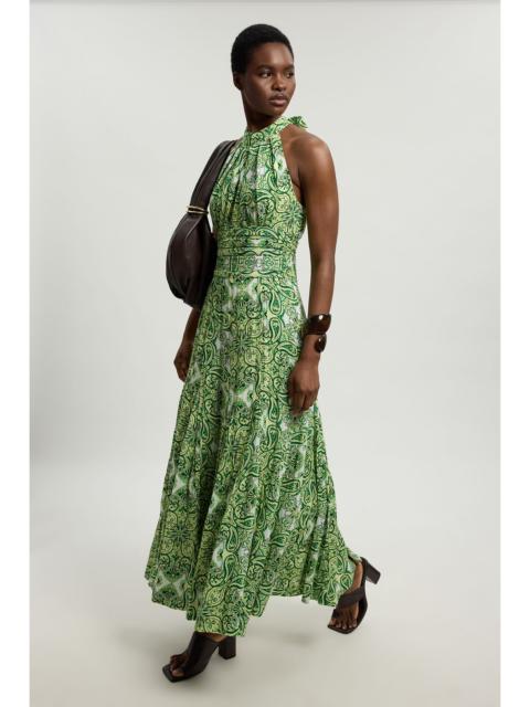 KAREN MILLEN Double Cloth Tile Print Halterneck Midi Dress