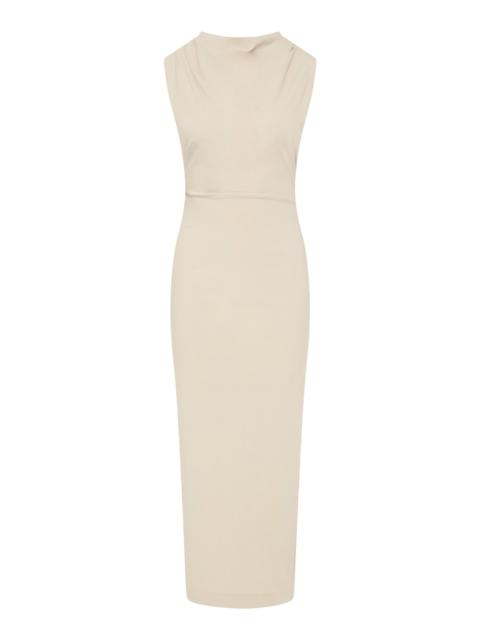 Ruched Cotton-Nylon Maxi Dress off-white