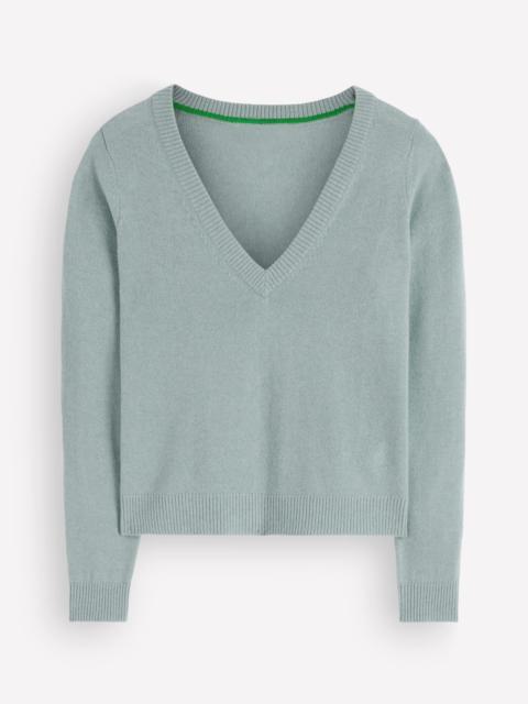 BODEN Elsie Cashmere V Neck Sweater-Clear Sky