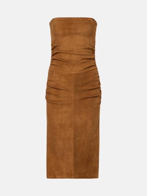 STOULS Salma ruched suede midi dress