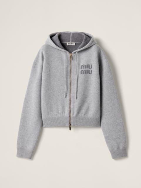 Miu Miu Double cashmere zipper hoodie cardigan