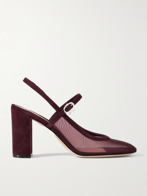 Gianvito Rossi 85 suede-trimmed mesh pumps Burgundy