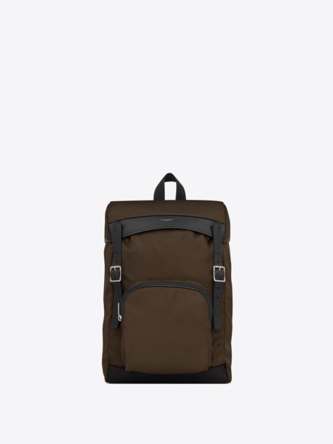 SAINT LAURENT city flap backpack in econyl®, smooth leather and nylon