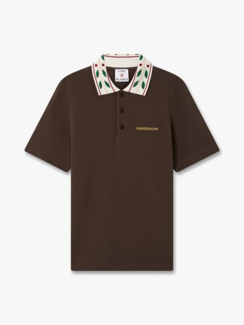 CASABLANCA Brown Laurel Pique Short Sleeve Polo Shirt