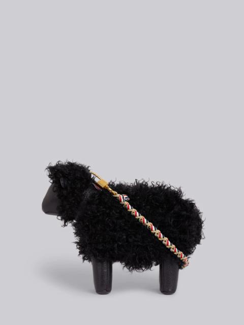 Thom Browne Black Lambskin and Pebbled Calf Small Grosgrain Woven Chain Sheep Bag