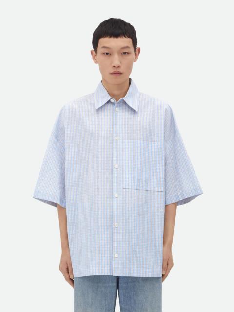 Bottega Veneta Cotton Linen Check Overshirt With "BV" Embroidery