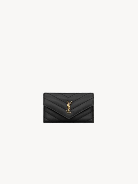 SAINT LAURENT CASSANDRE MATELASSÉ FRAGMENTS FLAP CARD CASE IN GRAIN DE POUDRE LEATHER