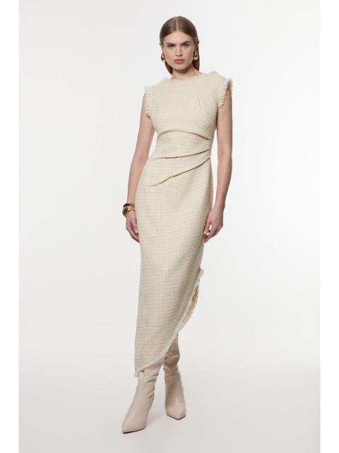 KAREN MILLEN Metallic Boucle Tailored Ruched Midi Dress