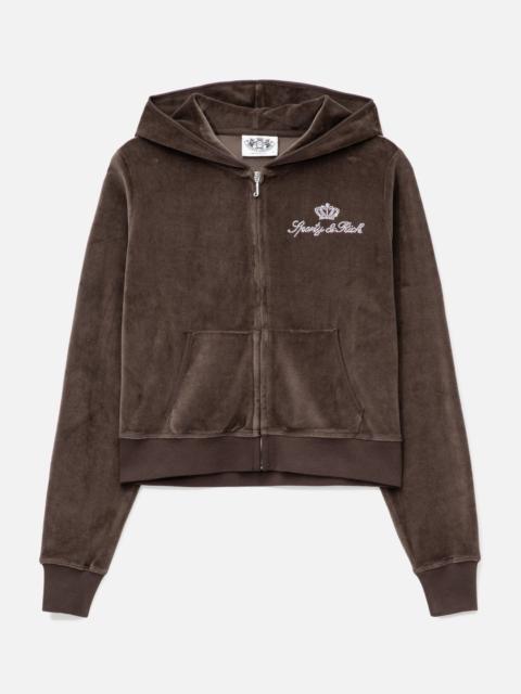 Sporty & Rich SPORTY & RICH X JUICY COUTURE SCRIPT VELOUR ZIP HOODIE