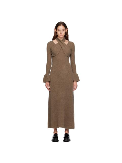 rokh Brown Cross Knitted Maxi Dress