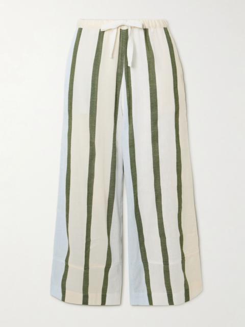 lemlem Desta striped cotton-blend wide-leg pants Sage green