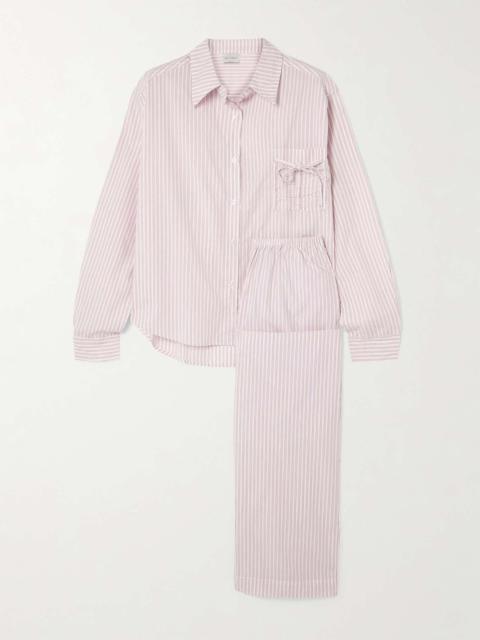 DEIJI STUDIOS Bow-detailed striped organic cotton pajama set Pink