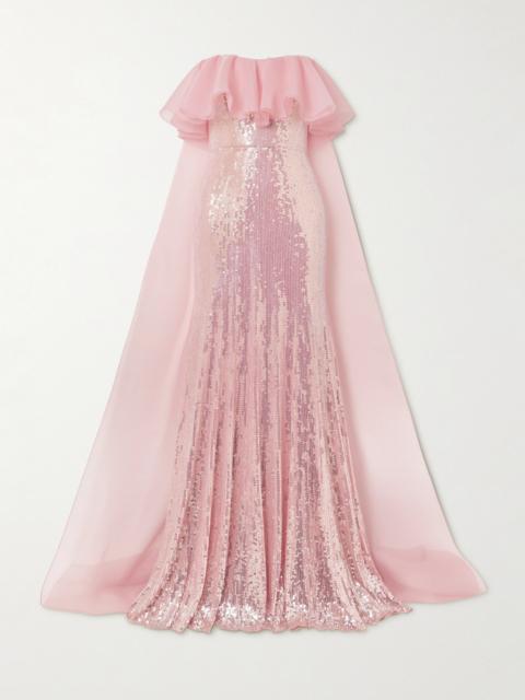 JENNY PACKHAM Galactic Strapless Chiffon-trimmed Sequined Satin Gown