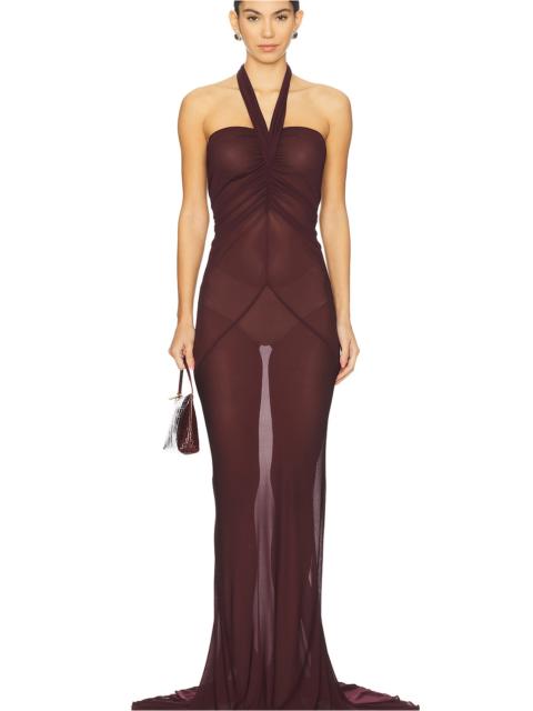 ATLEIN Halter Neck Ruched Gown