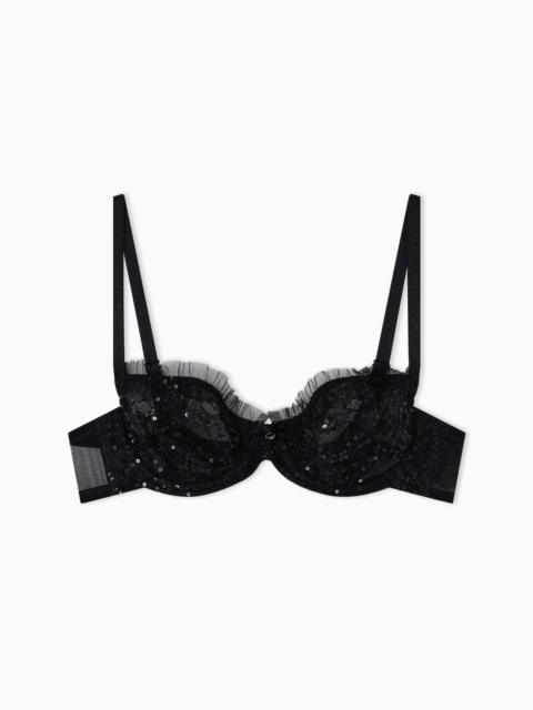 EMPORIO ARMANI SEQUINS LACE BALCONETTE BRA