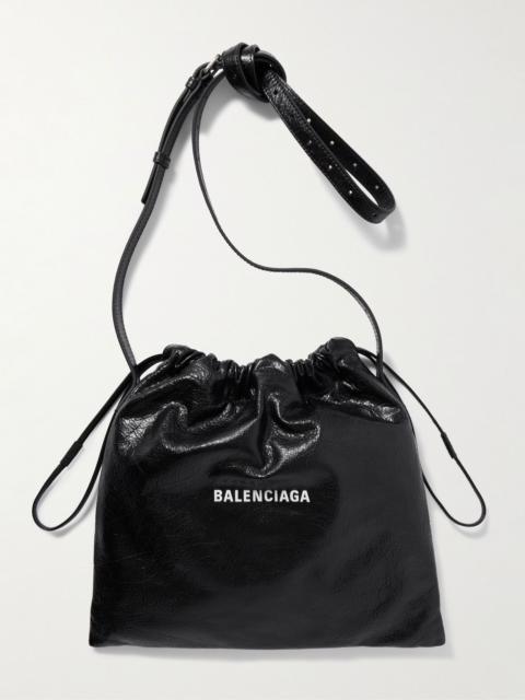 BALENCIAGA Shopper Cracked-Leather Pouch Black