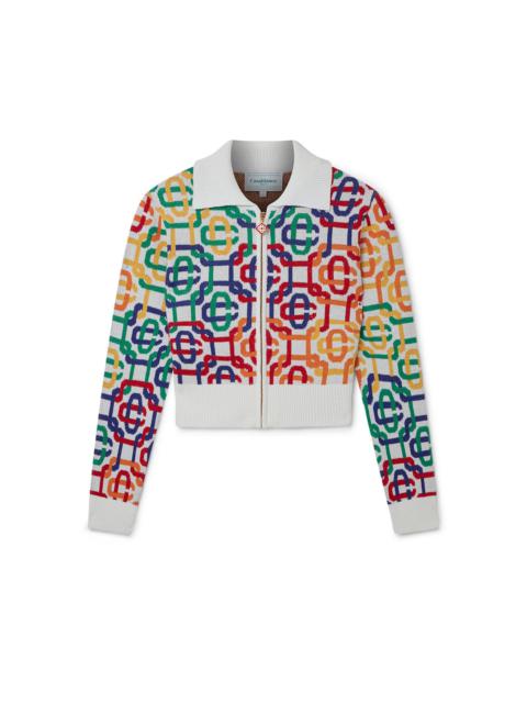 CASABLANCA Rainbow Monogram Cropped Zip Up Jumper