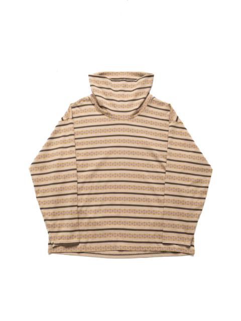 Kapital SUNRISE Jacquard Stripe Jersey Baggy High Neck Long Sleeve T - Beige x Khaki