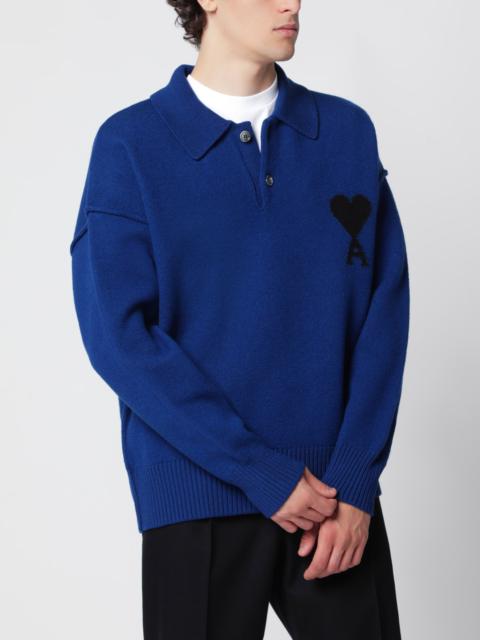 AMI Paris Electric blue Ami de Coeur polo sweater in wool