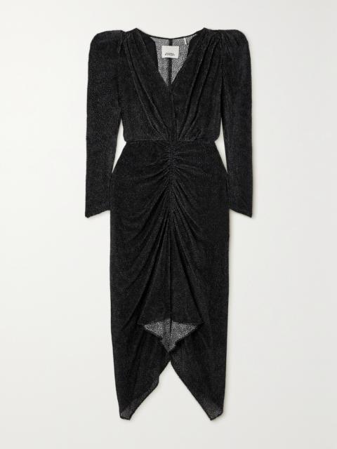 Isabel Marant Maray Ruched Flocked Silk-blend Chiffon Midi Dress