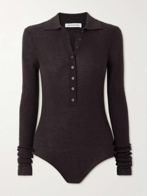The Frankie Shop Solana ribbed wool, silk and cashmere-blend bodysuit Brown
