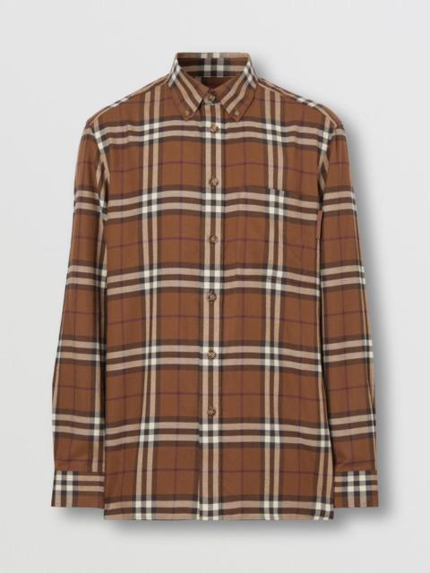 Button-down Collar Check Cotton Flannel Shirt