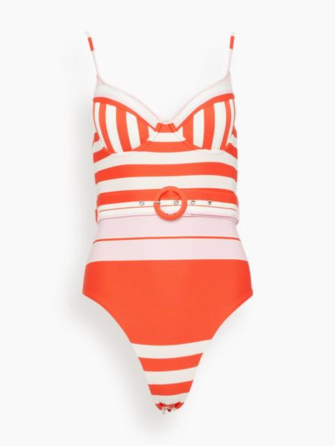 SIMKHAI Noa Belted Bustier One Piece in Lobster Stripe