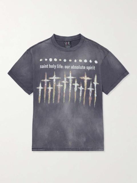SAINT M×××××× + FORSOMEONE Saint Printed Distressed Cotton-Jersey T-Shirt