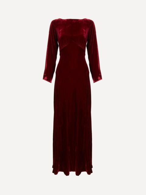 RIXO Devina Burgundy Silk-Velvet Dress